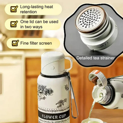 Gardenia Pattern Large Capacity Thermal Cup