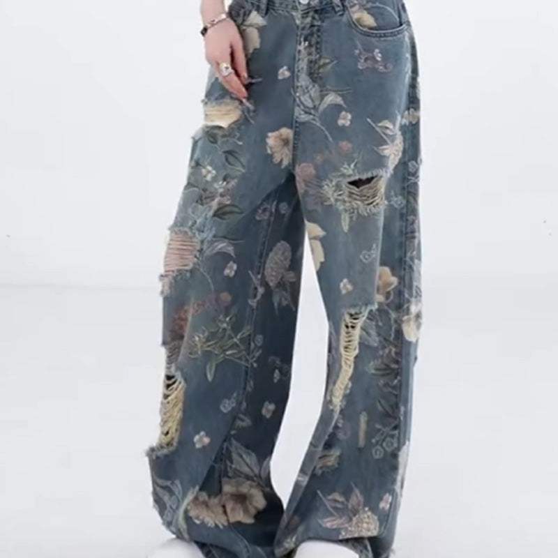 🔥2025 New Arrival🔥   Women's Loose Ripped Wide-Leg Denim Jeans