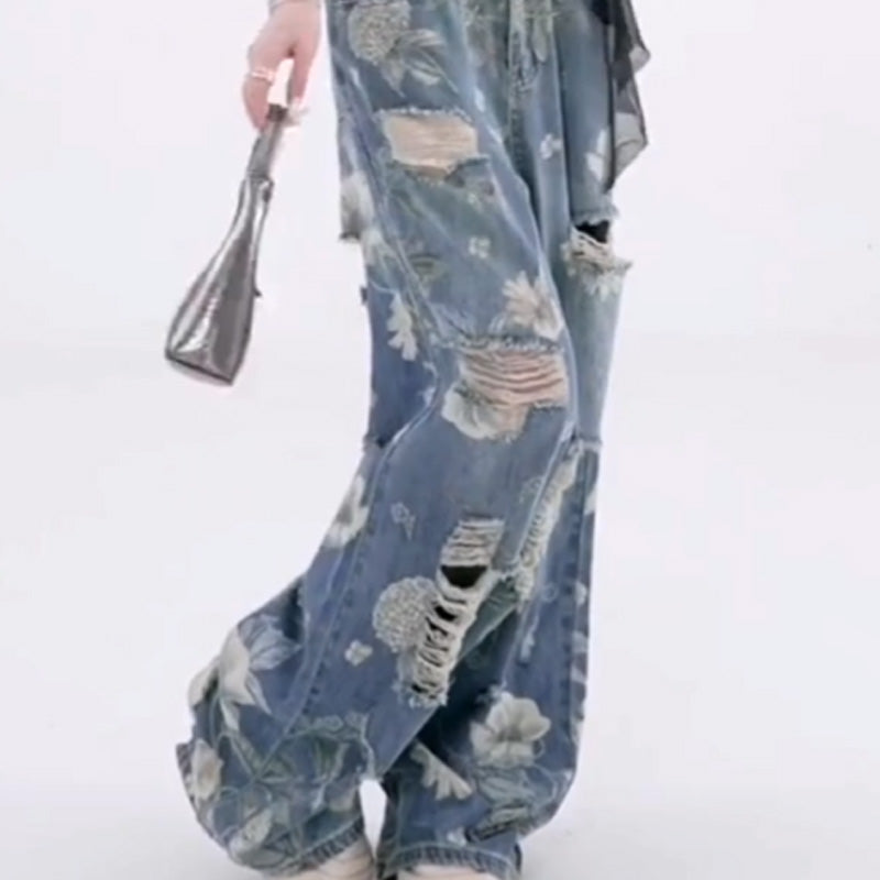 🔥2025 New Arrival🔥   Women's Loose Ripped Wide-Leg Denim Jeans