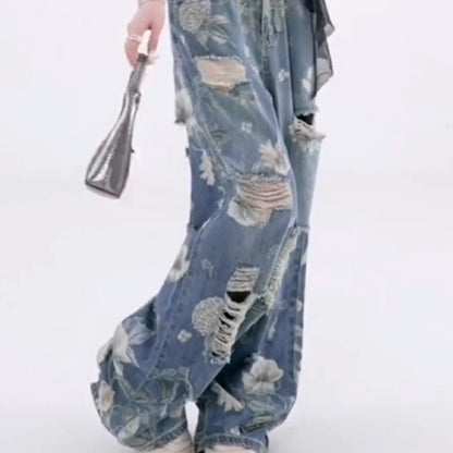 🔥2025 New Arrival🔥   Women's Loose Ripped Wide-Leg Denim Jeans