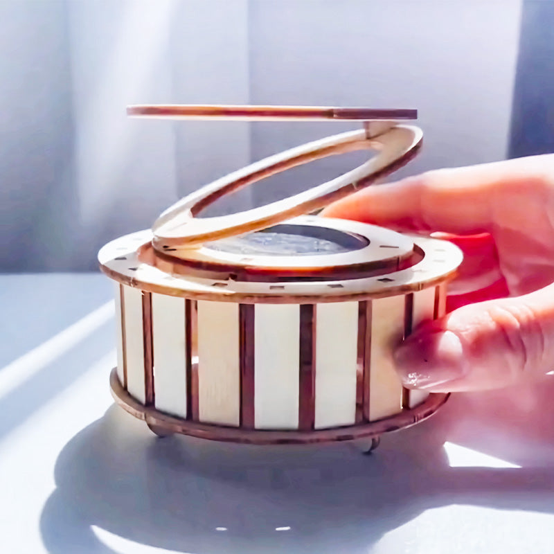 🔥2025 New Arrival🔥 Solar Powered Rotating Double Ring Wooden Puzzle Toy