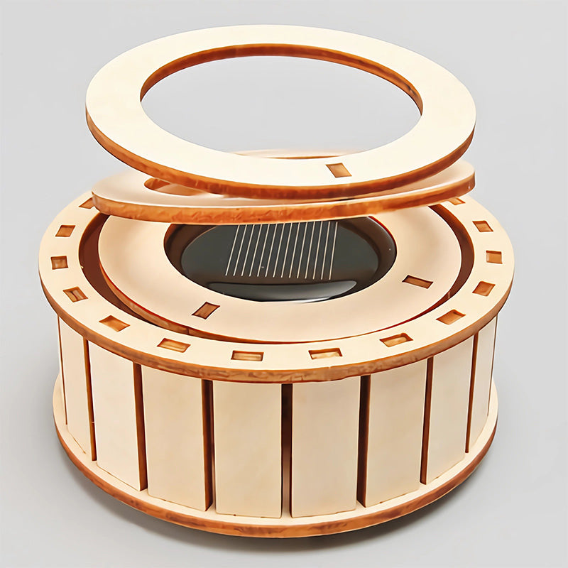 🔥2025 New Arrival🔥 Solar Powered Rotating Double Ring Wooden Puzzle Toy