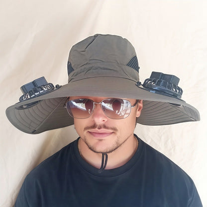 Outdoor Sun Hat with Dual Solar-Powered Fans