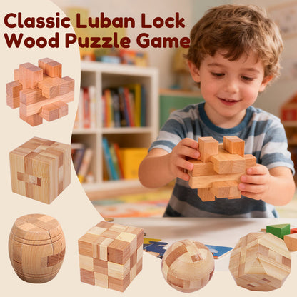 🔥 35% OFF! ✨ Luban Lock Wooden Puzzle - Stimulates Spatial Intelligence, Natural Wood Design, Educational Family Game 🧩🤲