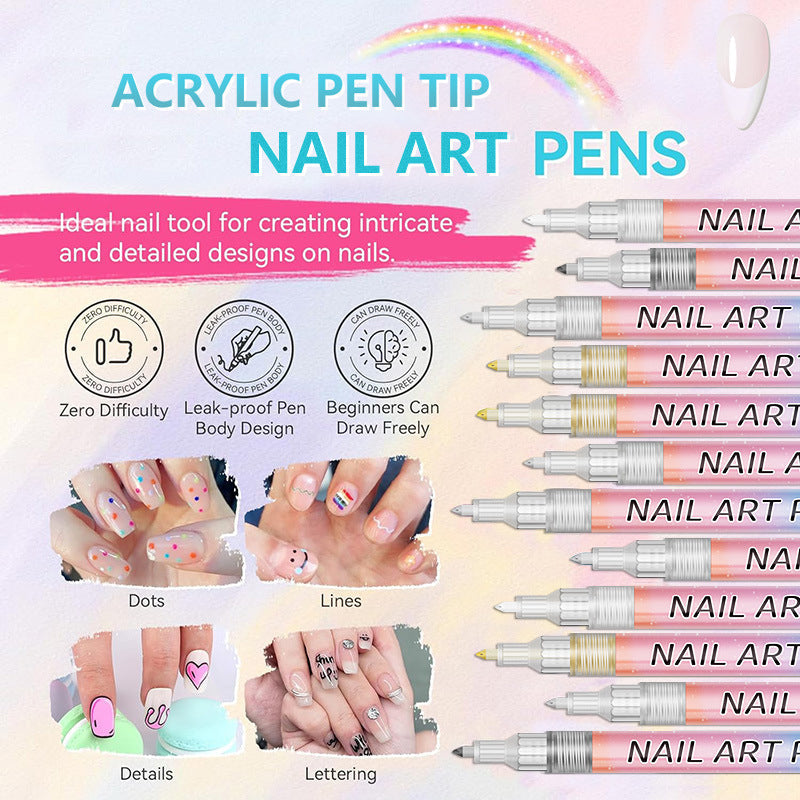 🎁 12-Color Professional Nail Art Pen Set – Ultra-Precise 0.7 mm Tip & Quick Drying ✨💅