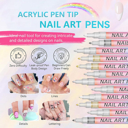 🎁 12-Color Professional Nail Art Pen Set – Ultra-Precise 0.7 mm Tip & Quick Drying ✨💅
