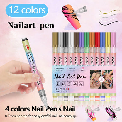 🎁 12-Color Professional Nail Art Pen Set – Ultra-Precise 0.7 mm Tip & Quick Drying ✨💅