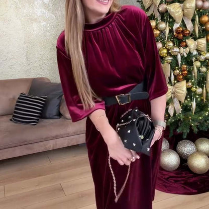 📢📢60 %  OFF !! ⏰Women's Long Sleeve A-Line Velvet Dress