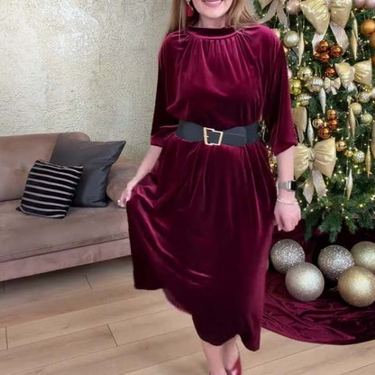 📢📢60 %  OFF !! ⏰Women's Long Sleeve A-Line Velvet Dress