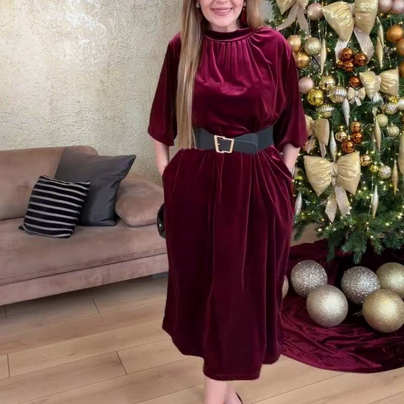 📢📢60 %  OFF !! ⏰Women's Long Sleeve A-Line Velvet Dress