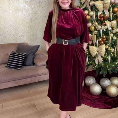 📢📢60 %  OFF !! ⏰Women's Long Sleeve A-Line Velvet Dress