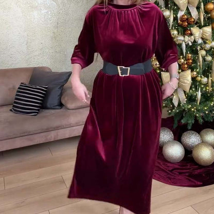 📢📢60 %  OFF !! ⏰Women's Long Sleeve A-Line Velvet Dress
