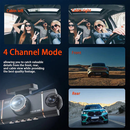 🏆60% Off!🚗4-Channel HD Dashcam with Front Interior Rear Recording🎥