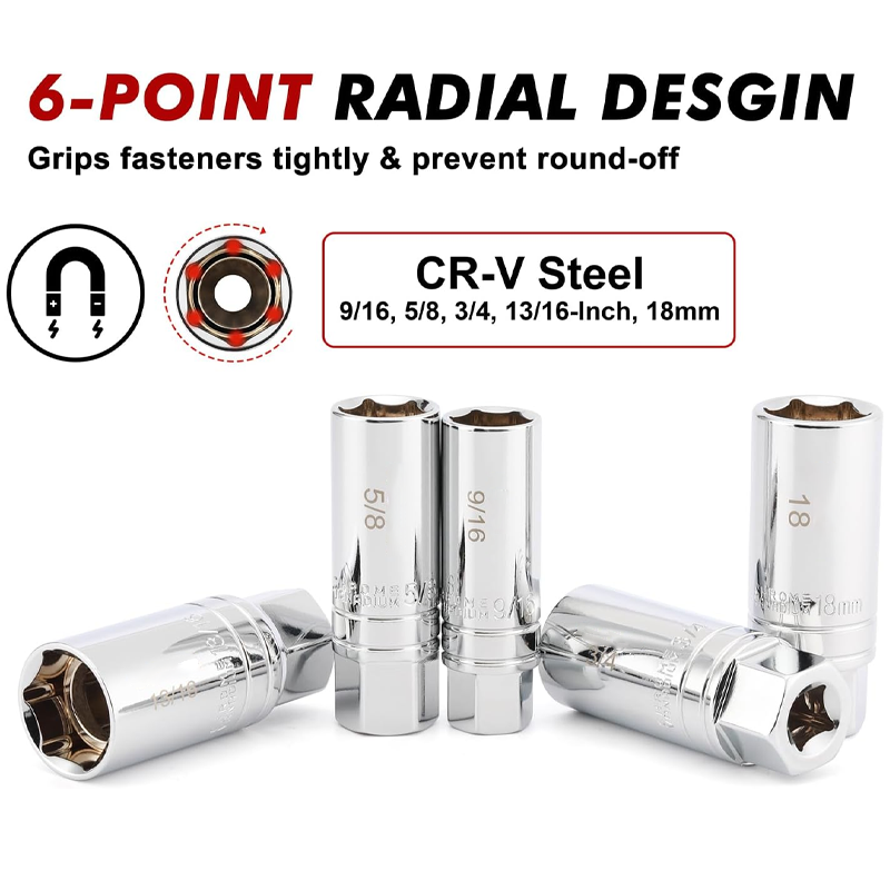 🔧🧲 50% OFF! 10-Piece Magnetic Swivel Spark Plug Socket Set – 360° Access, Strong Magnet & CR-V Steel for All Vehicles
