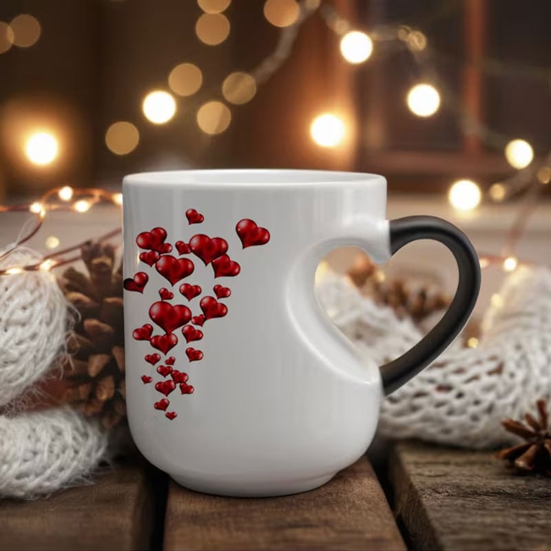 💗LAST DAY SALE 60% OFF⏰ Color-Changing Ceramic Mug with Heart-Shaped Handle for Valentine's Day 💝✨