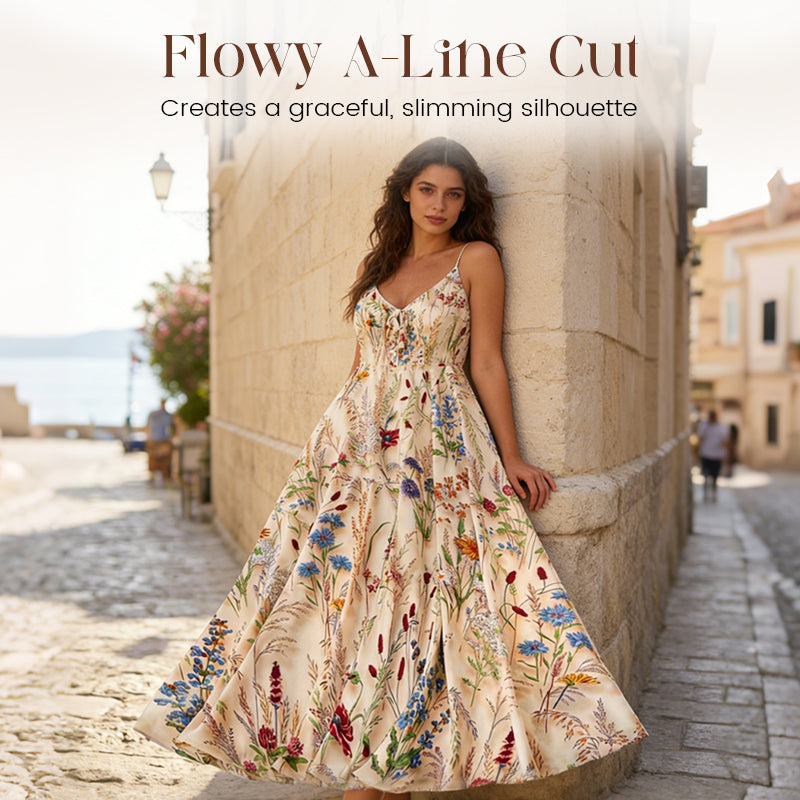 💐Spring Hot Sale 50% OFF!!🌿🌸Plus Size Floral Print Spaghetti Strap Midi Dress