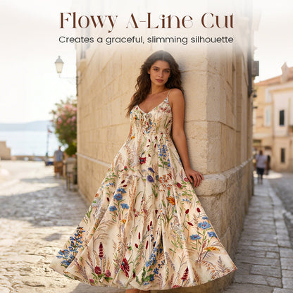 💐Spring Hot Sale 50% OFF!!🌿🌸Plus Size Floral Print Spaghetti Strap Midi Dress