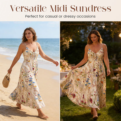 💐Spring Hot Sale 50% OFF!!🌿🌸Plus Size Floral Print Spaghetti Strap Midi Dress