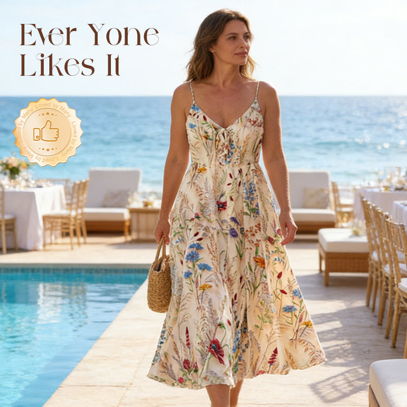 💐Spring Hot Sale 50% OFF!!🌿🌸Plus Size Floral Print Spaghetti Strap Midi Dress