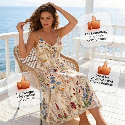 💐Spring Hot Sale 50% OFF!!🌿🌸Plus Size Floral Print Spaghetti Strap Midi Dress