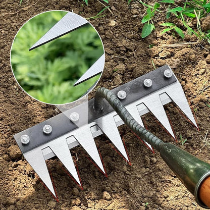 🔥🌿 Limited-time 58% OFF! 🌱 5/6/7/8-tine carbon steel weeding rake—comfortable grip, rakes through to the bottom, pulls weeds right out by the roots! 🧤✨