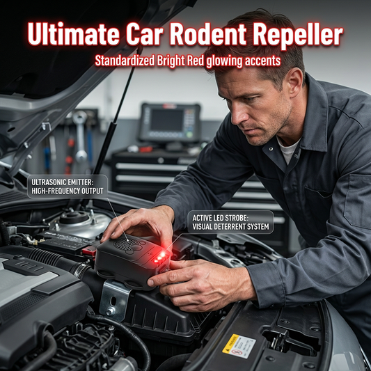 🥳2026 HOT SALE🥳💞50K+ SOLD!💥🐭🚗 50% OFF! Ultrasonic Rodent Repeller – Flashing strobe + fluctuating waves. 12V direct connection, low voltage protection. Protect your engine wires day & night. ⚡🛡️
