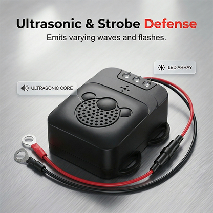 🥳2026 HOT SALE🥳💞50K+ SOLD!💥🐭🚗 50% OFF! Ultrasonic Rodent Repeller – Flashing strobe + fluctuating waves. 12V direct connection, low voltage protection. Protect your engine wires day & night. ⚡🛡️