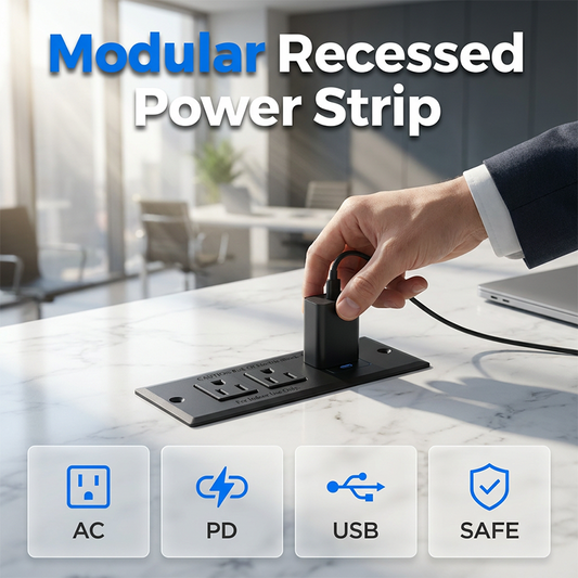 Modern Recessed Desktop Power Strip