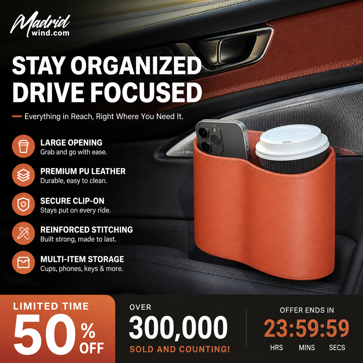 🥳2026 HOT SALE🥳💞50K+ SOLD!🚗🧺 66% OFF! Leather Car Door Cup Holder – Wide‑mouth opening, easy reach for drinks & phone. Clip‑on secure fit. PU leather, tough & stylish. 🛡️✨